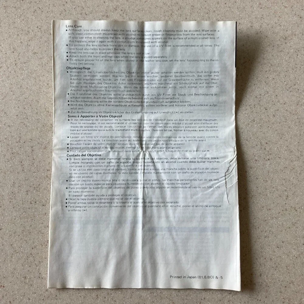 Vintage Nikon Series E 28mm f/2.8 Instruction Sheet